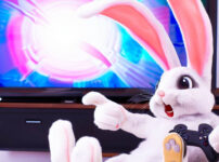 Rabbit Game controller Playing Big TV