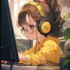 プログラミング　スクール　女の子　パソコン　授業　ヘッドホン　メガネかけている