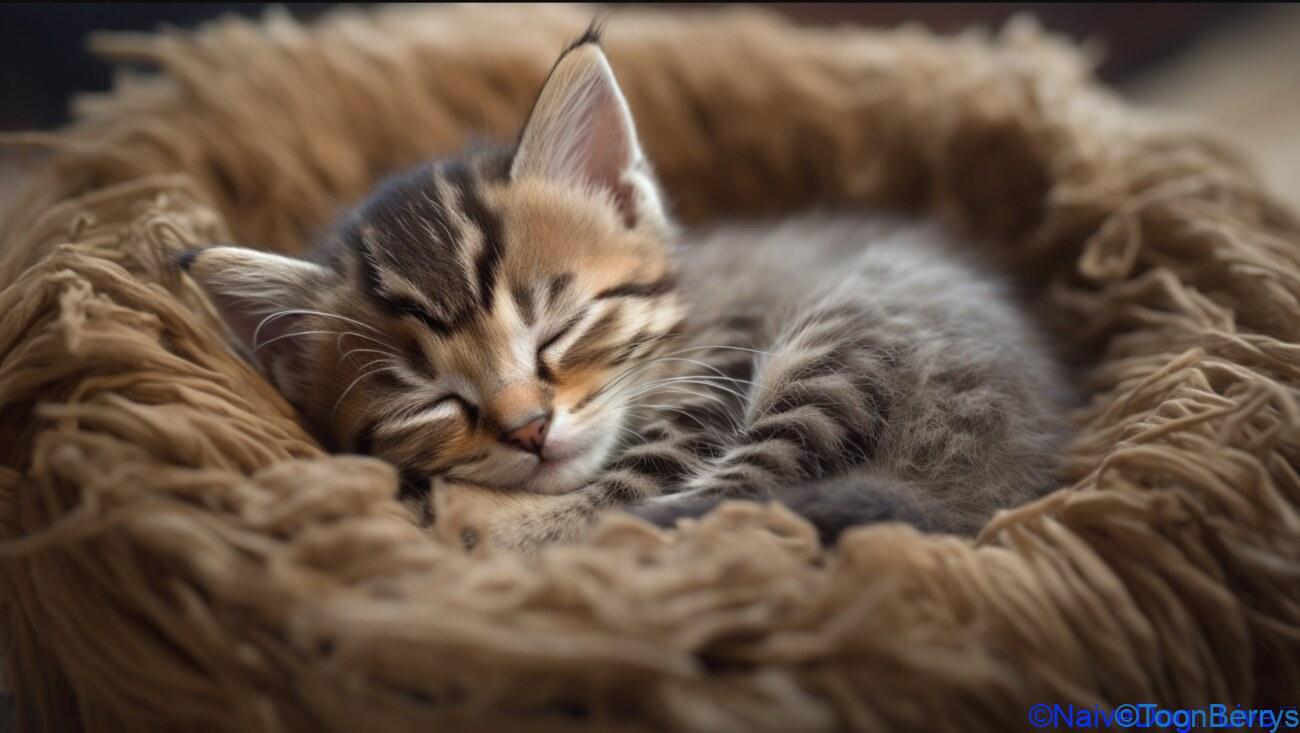 「ieneko」ブランドの魅力 - 新しい猫ライフスタイルを導くデザイナーズケージ 14 AI画像生成 ミッドジャーニー 子猫 寝ている