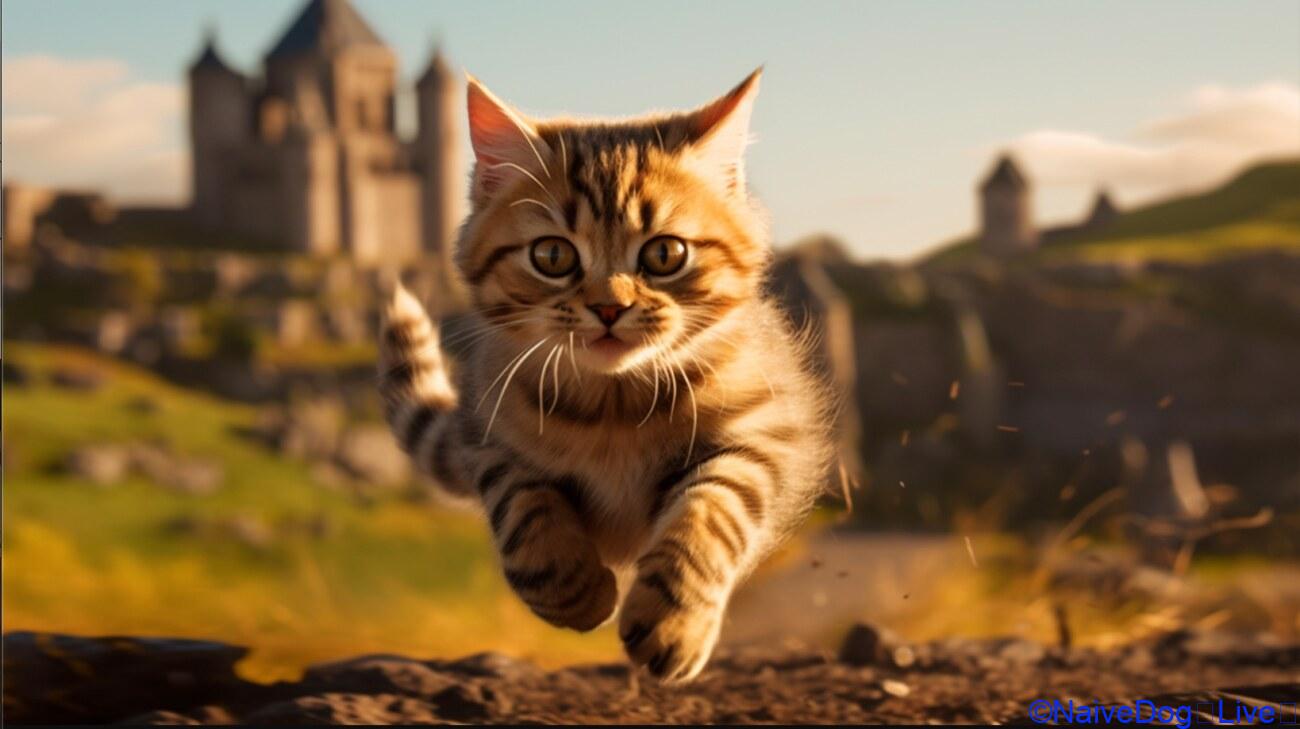 広い大地を駆け回る猫　