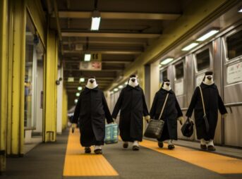 都会を歩くペンギンたち