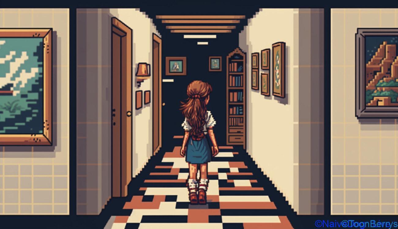 FC風のピクセルアートで描かれたステルスストラテジー・パズルインディーゲーム「蜜桃(Miss Peach)」 19 ファミコンちっくなイラスト