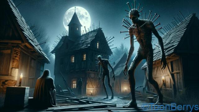 お笑い芸人としてお約束を忘れない狩野英孝の激ムズホラーゲーム「サイコブレイク」 11 海外の寒村で不気味な怪物がうろついているイラスト