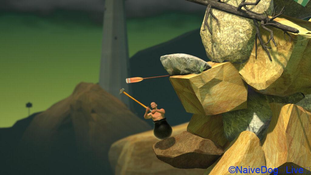 This unique game created by Bennett Foddy features a man with his lower body confined in a pot, climbing a mountain using just a hammer—Getting Over It with Bennett Foddy.