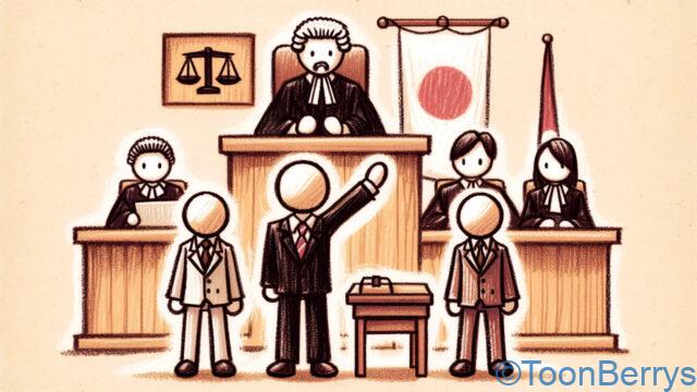 裁判で弁護士が異議を申してるイラスト
