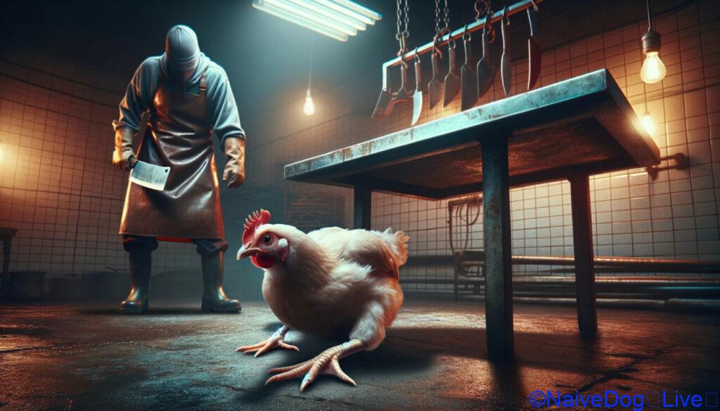 A chicken is making its bid for freedom from the slaughterhouse.