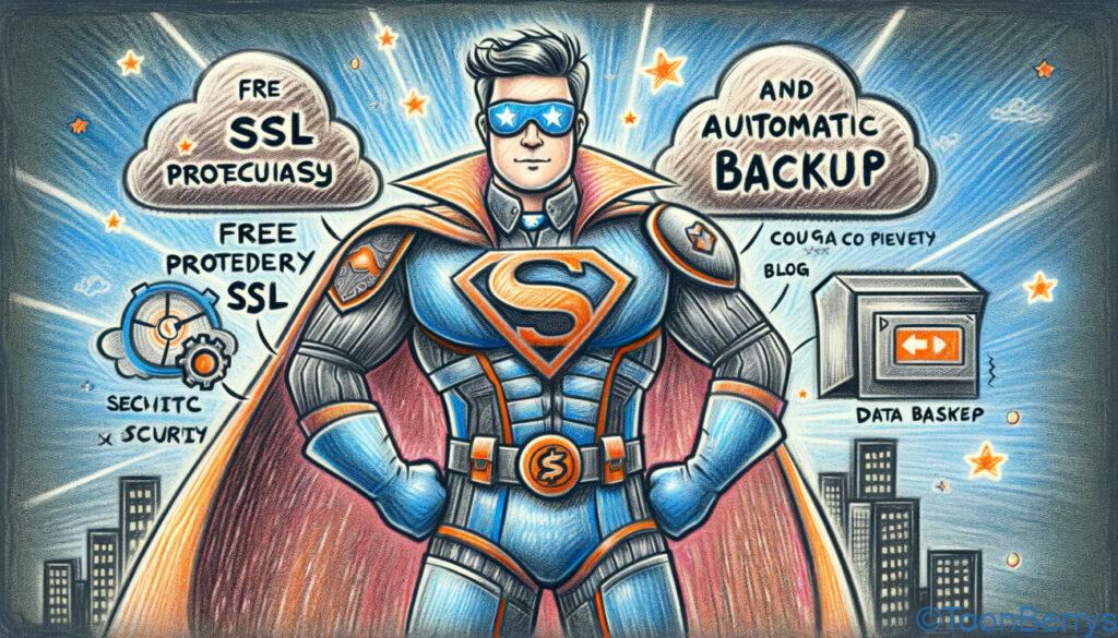 ブログの未来は輝き続ける - エックスサーバーでスタートしよう! 16 クラシックなヒーローのようなスタイルで、ブログを守る強さとセキュリティを表現しています