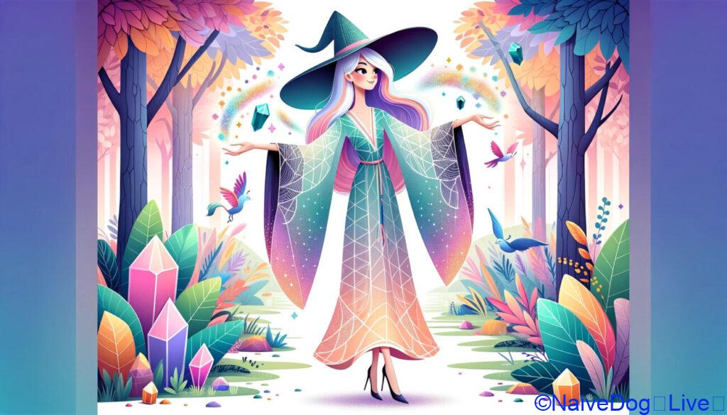 Modern storybook-style witch illustrations.