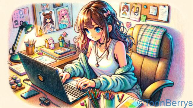 ブログ作成している女性のイラスト
