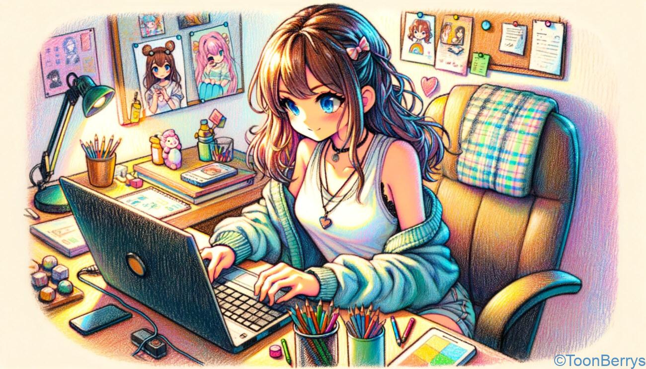 【初心者必見】ブログ作成はConoHa WINGのレンタルサーバーから始めよう! 1 ブログ作成している女性のイラスト