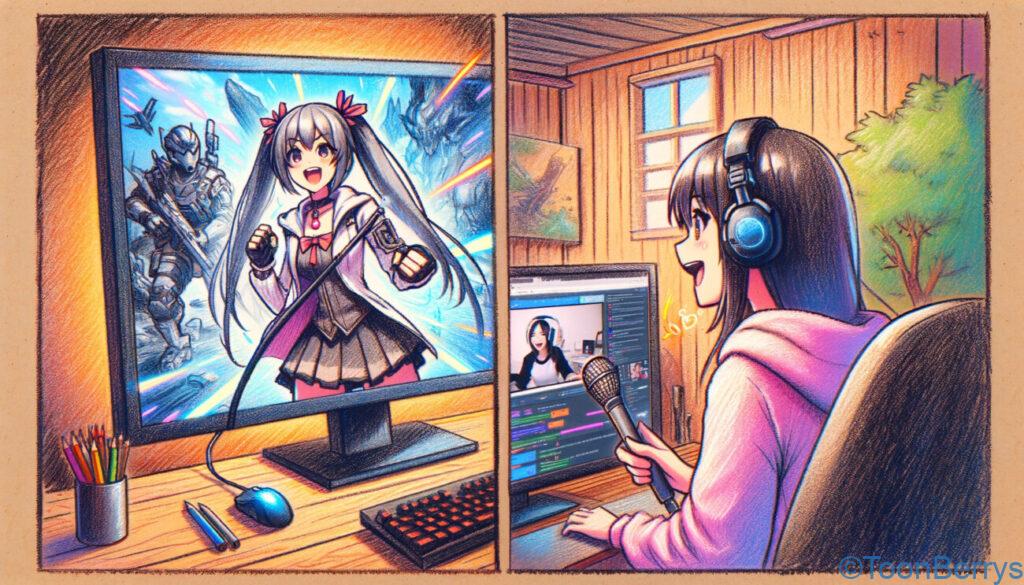 あなたも今すぐVTuberに!【nizimaLIVE】で夢を現実に 15 二つのモニターと女性がパソコンで作業をしている