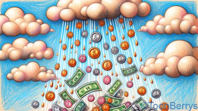 金の雨が降り注ぐ