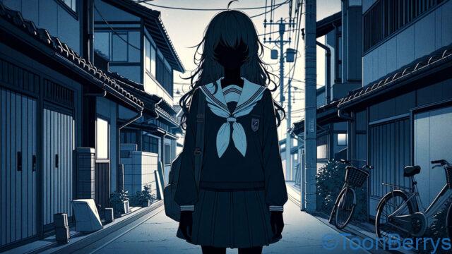 女性高校生と街並み