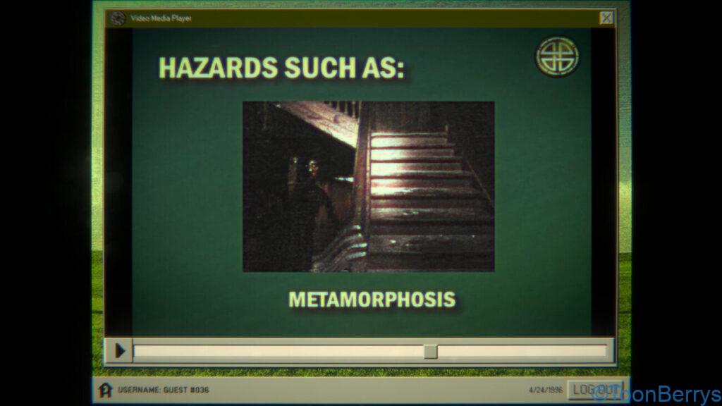 「夜陰に紛れたささやきの呼び声 ― Home Safety Hotline」 7 とある家の階段が描かれている
