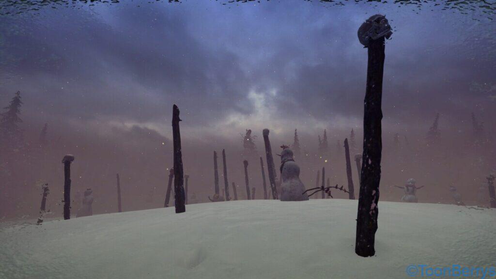クリスマスと恐怖の融合:究極のインディーゲーム体験 15 雪だるまと殺風景な雪景色