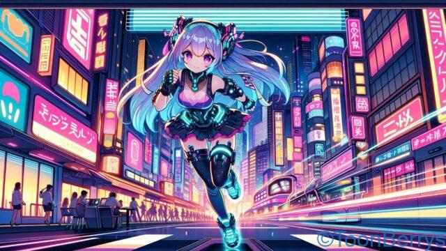 サイバーチックな世界を走る少女