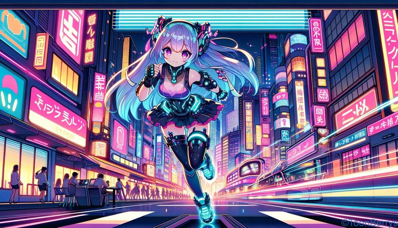 miHoYoの新作タイトルをゲームのデザイナーと一緒に見る動画を視聴。 1 サイバーチックな世界を走る少女
