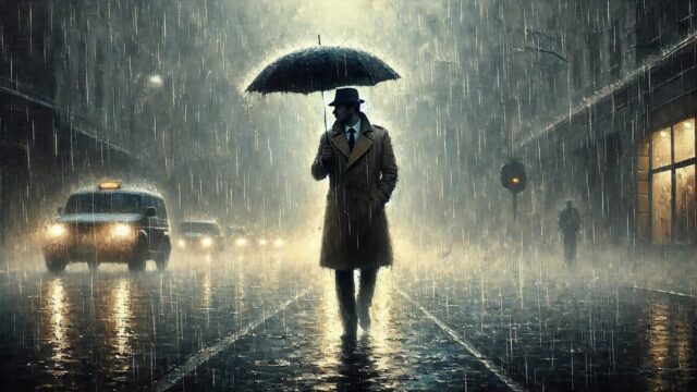 雨の中のトレンチコート