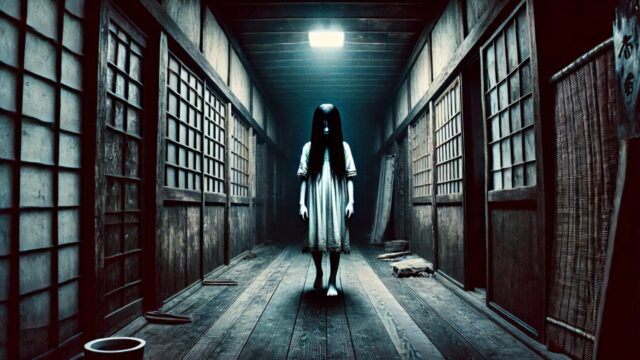 旅館を歩く幽霊少女